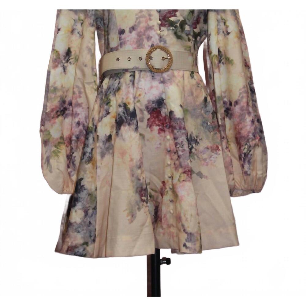 Ina Floral Watercolor Mini Dress in Cream and Lavender